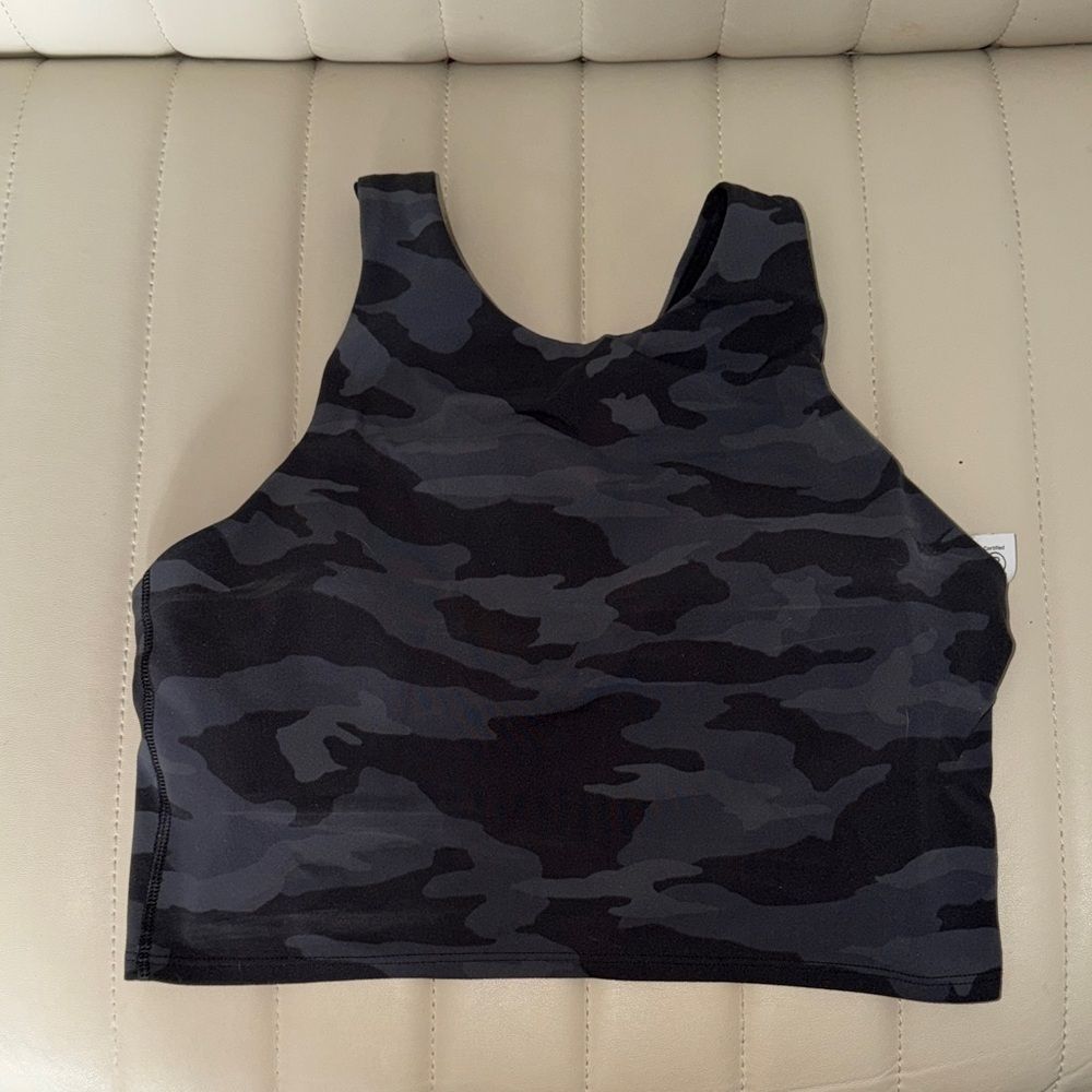Athleta Camo High Neck Crop Sports Bra Top - Black & Charcoal